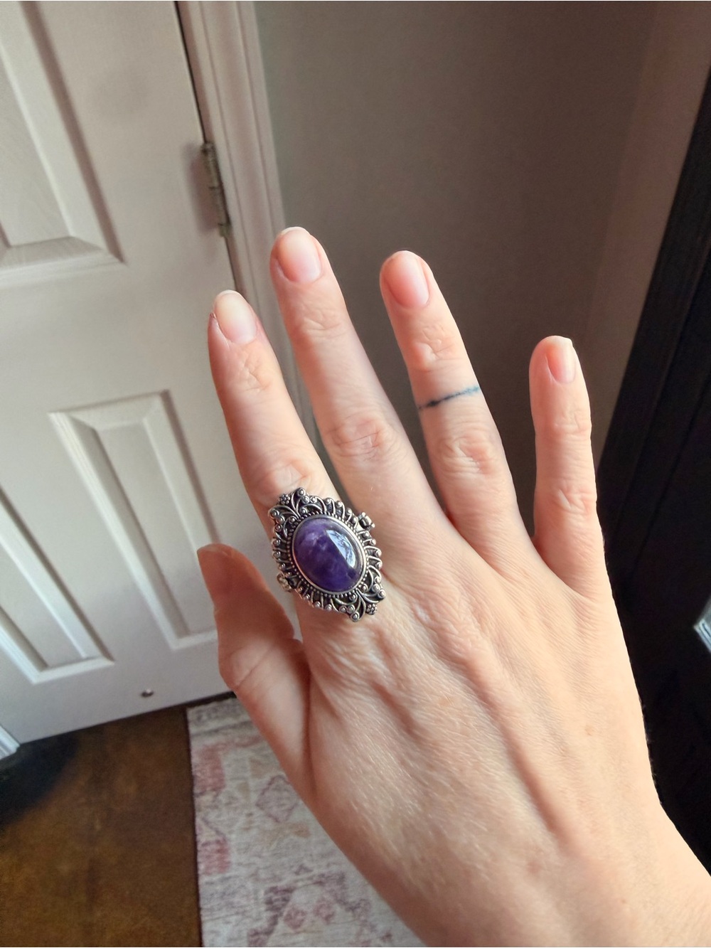 Vintage-Inspired Silver Amethyst Oval “Poison” Ring